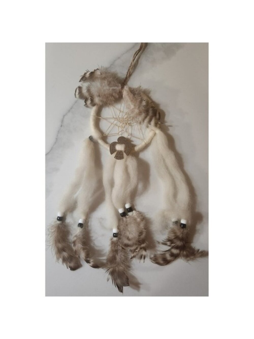 Dreamy Native Style Dreamcatcher Thunderbird Charm Wool Feathers Cream romantic